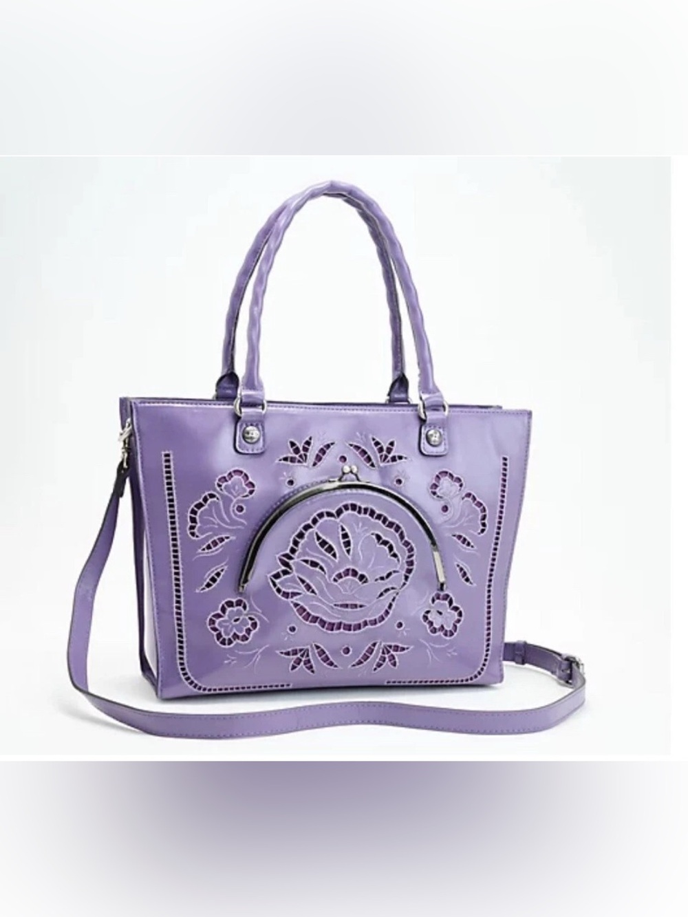 GUC-💜Patricia Nash Zancona French Lace Amethyst Leather Tote & crossbody strap.